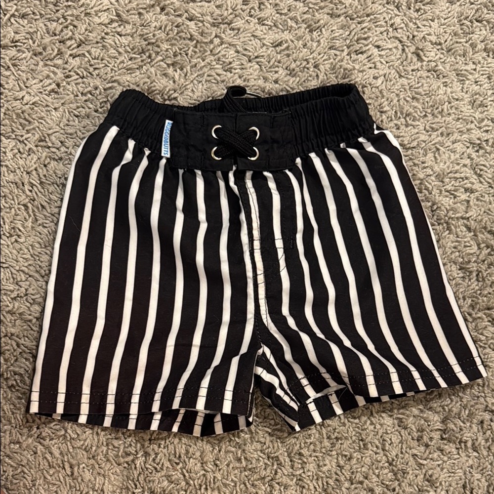 Black and White Striped Kids Swim Shorts